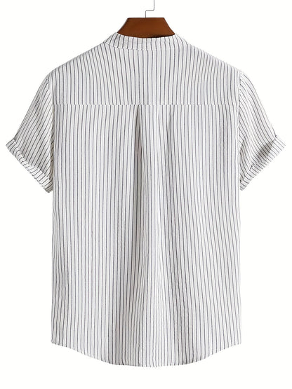 Chemise décontractée à rayures col mao pour homme - Style tendance et confortable