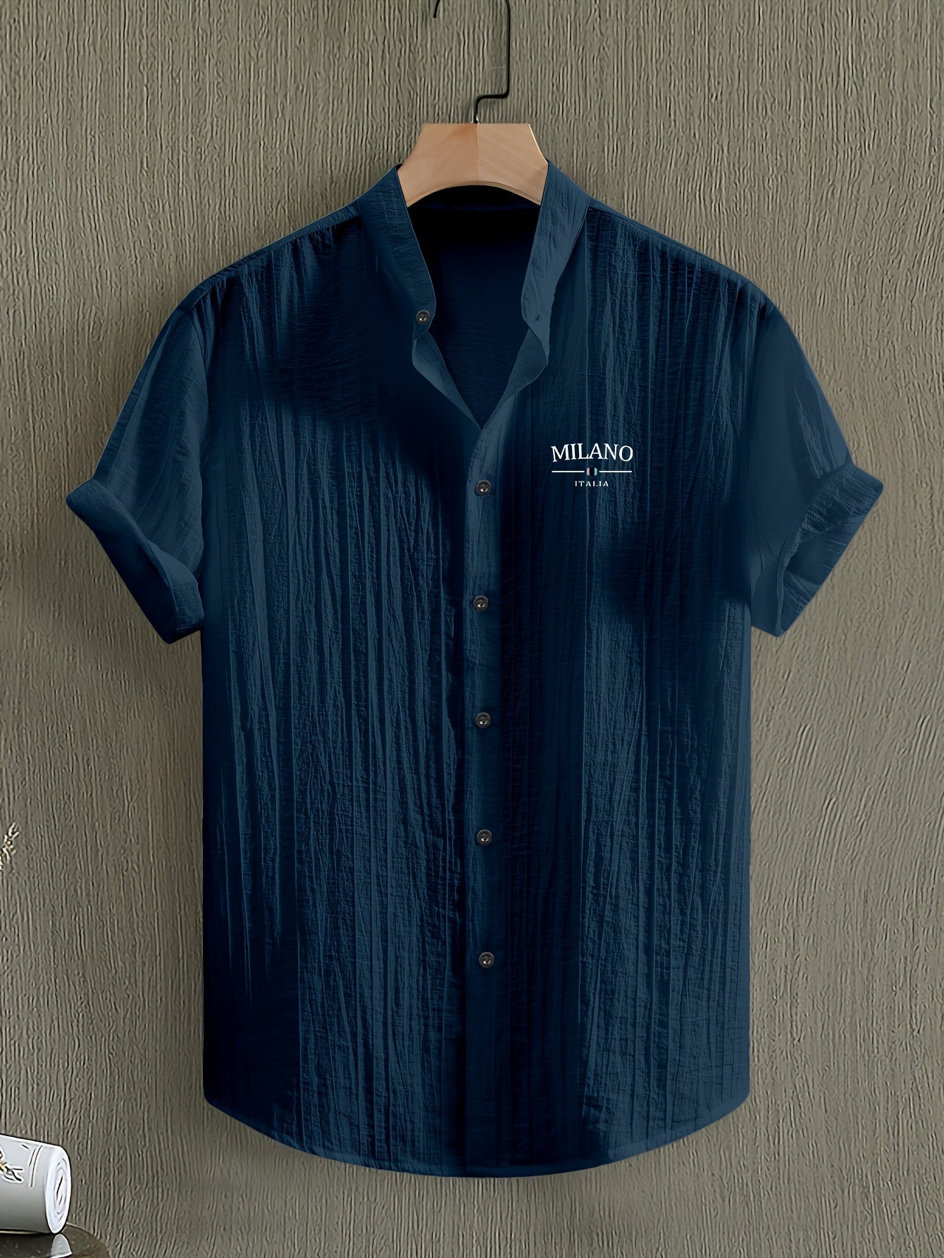 Casual skjorte med mao-krave til mænd – moderne MILANO-stil, korte ærmer, ideel til sommeren