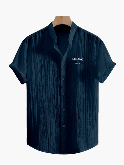 Casual skjorte med mao-krave til mænd – moderne MILANO-stil, korte ærmer, ideel til sommeren
