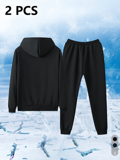 Ensemble Survêtement Homme Capuche Doublure Sherpa Hiver Chaud Bleu Marine