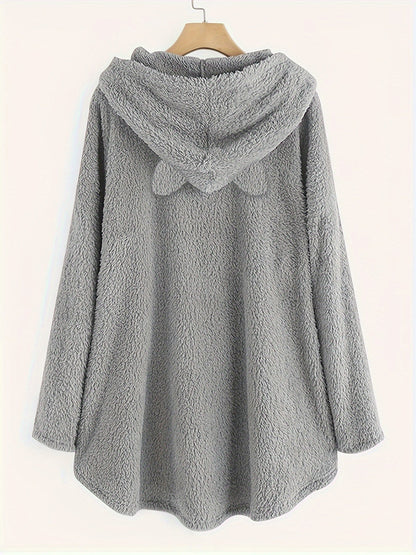 Pull à Capuche Teddy Femme Motif Chat "Fluff You" Rouge Bordeaux avec Oreilles