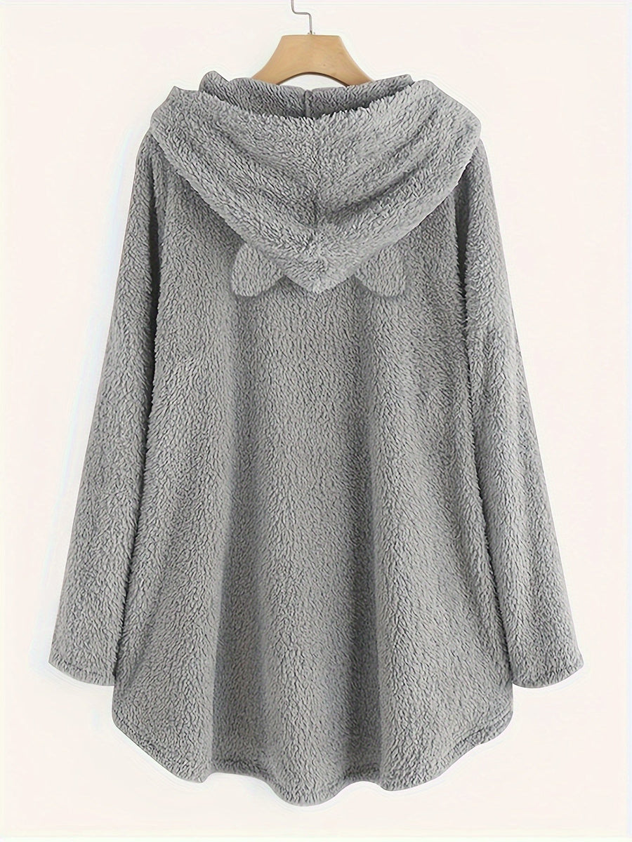 Pull à Capuche Teddy Femme Motif Chat "Fluff You" Rouge Bordeaux avec Oreilles