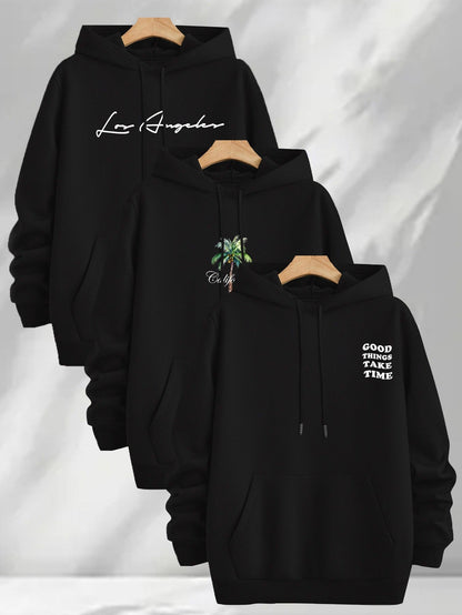 Lot de 3 Hoodies à Capuche Imprimés pour Homme Multicolore Décontracté