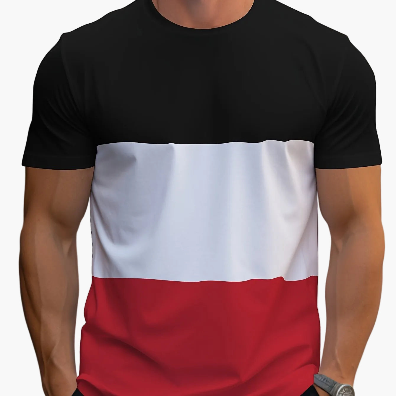 T-shirt Homme Style Décontracté à Bandes Contraste pour Usage Quotidien