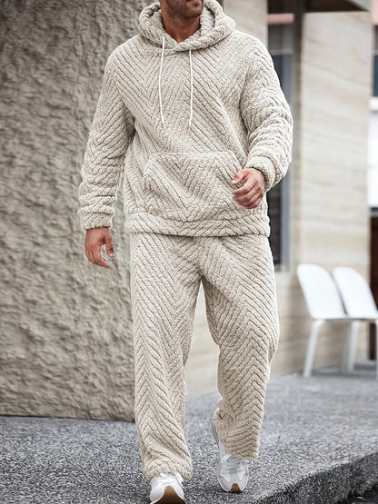 Ensemble Homme Doux Motif Chevrons Capuche Kaki Clair