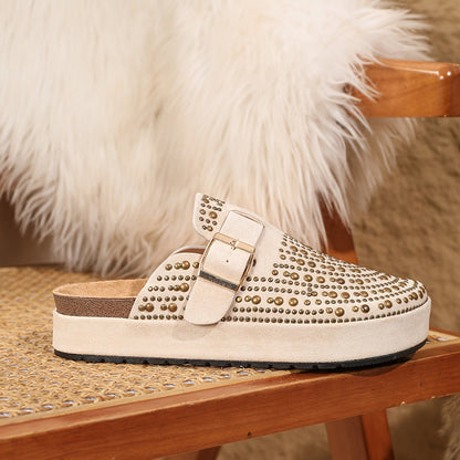 Sabots compensés femme style urbain à clous – Chaussures décontractées tendance