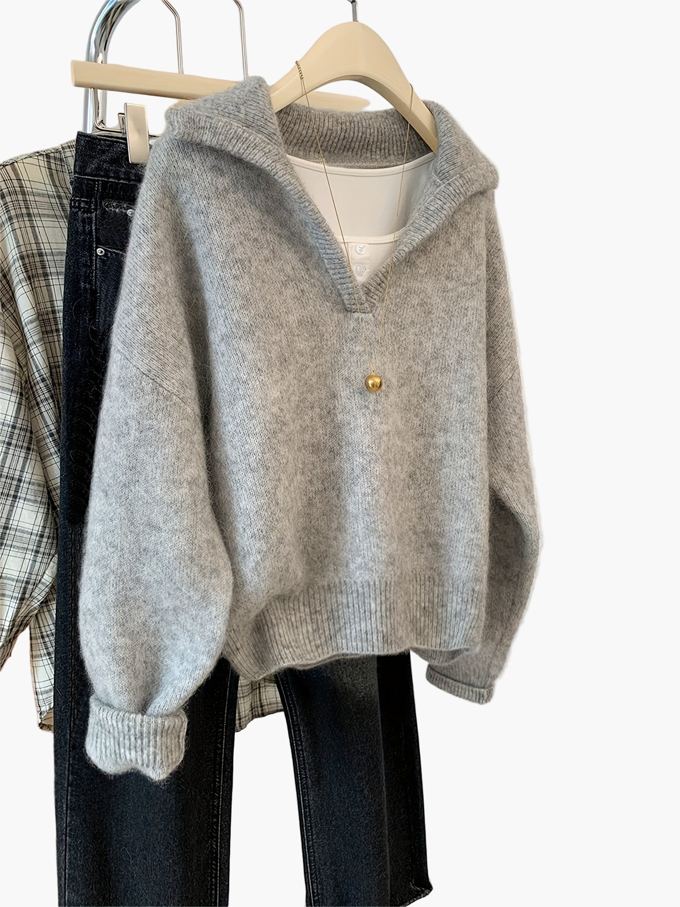 Vintage damepullover med V-hals i afslappet stil – ideel til efterår og vinter