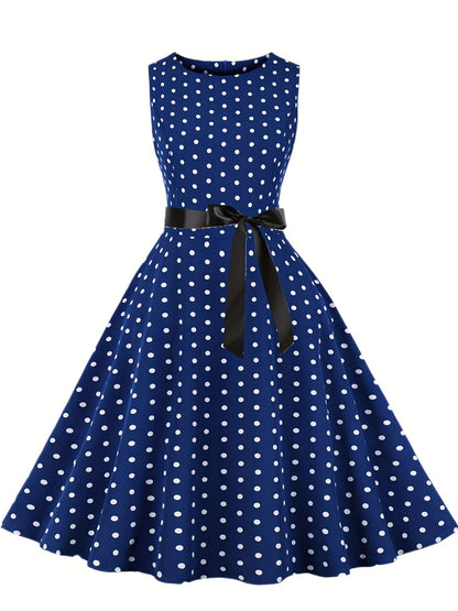 Vestido vintage sin mangas con lunares para mujer, estilo retro acampanado, ideal para el verano y ocasiones especiales