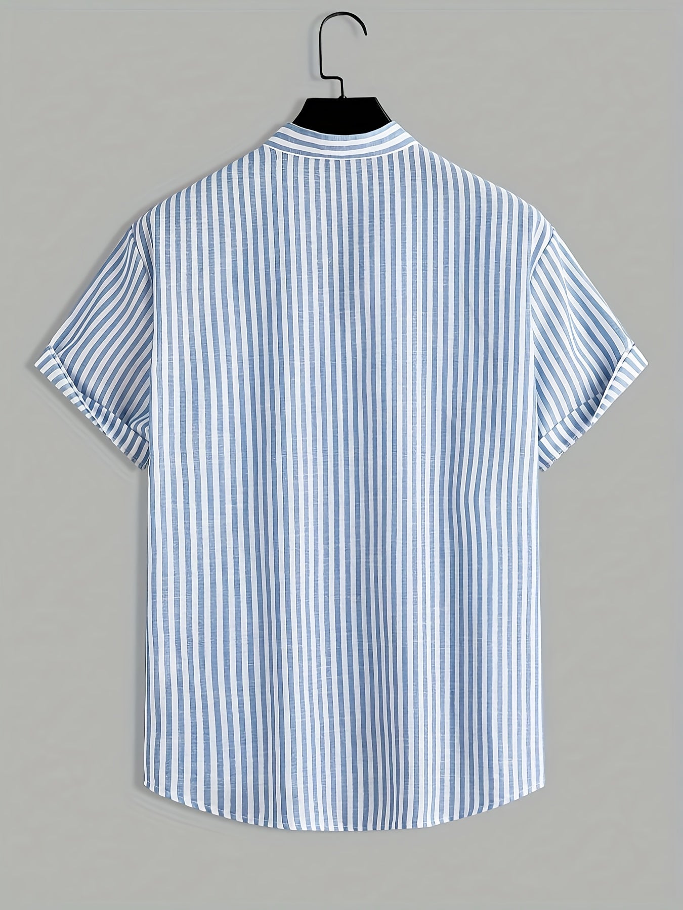 Chemise décontractée à manches courtes pour homme, style estival à rayures, col montant, idéale pour l'été