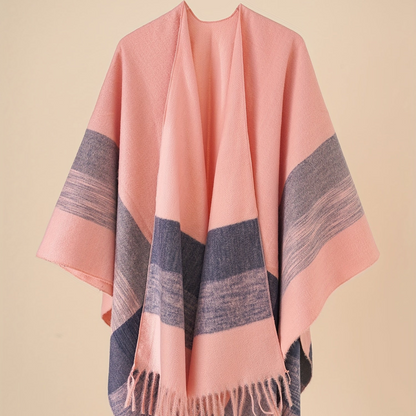 Women's Fringe Trim Open Front Poncho Cape