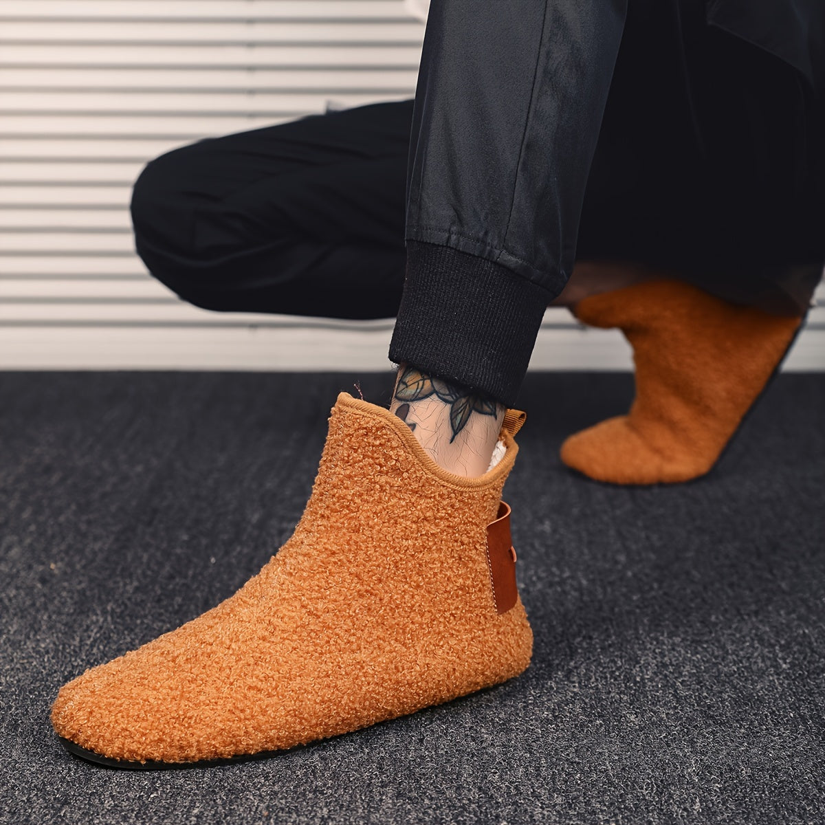 Bottes souples en tissu bouclé Homme, Intérieur fourré, confortables, multiples couleurs