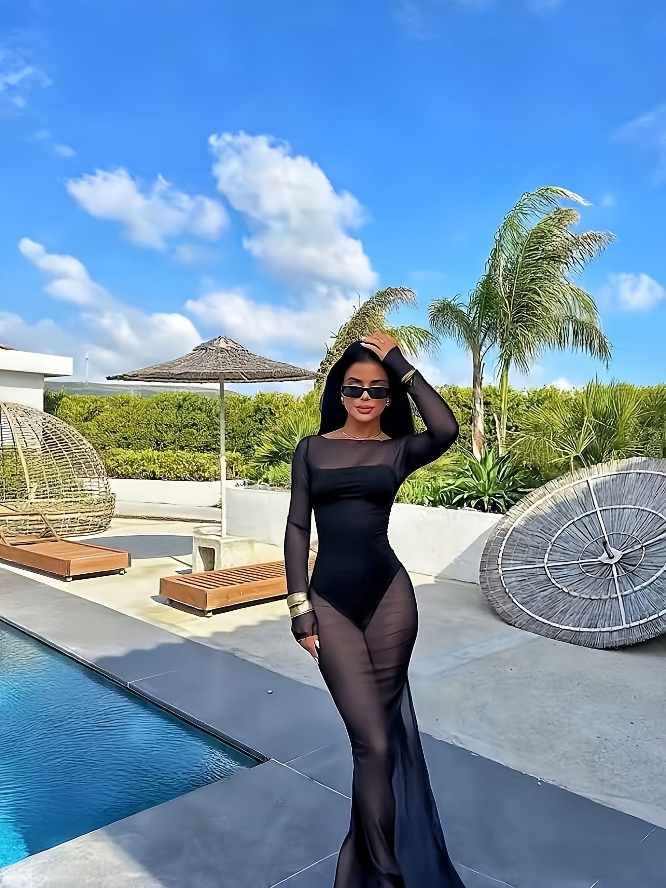Robe de plage longue femme style glamour pour vacances et piscine