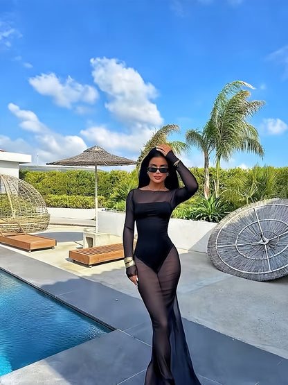 Robe de plage longue femme style glamour pour vacances et piscine