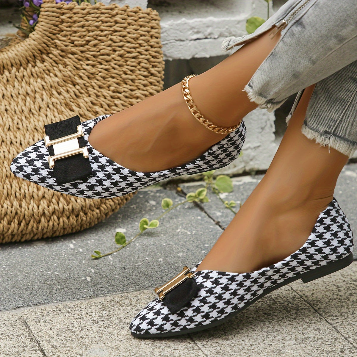 Ballerine donna con motivo pied-de-poule chic ed eleganti per tutti i giorni