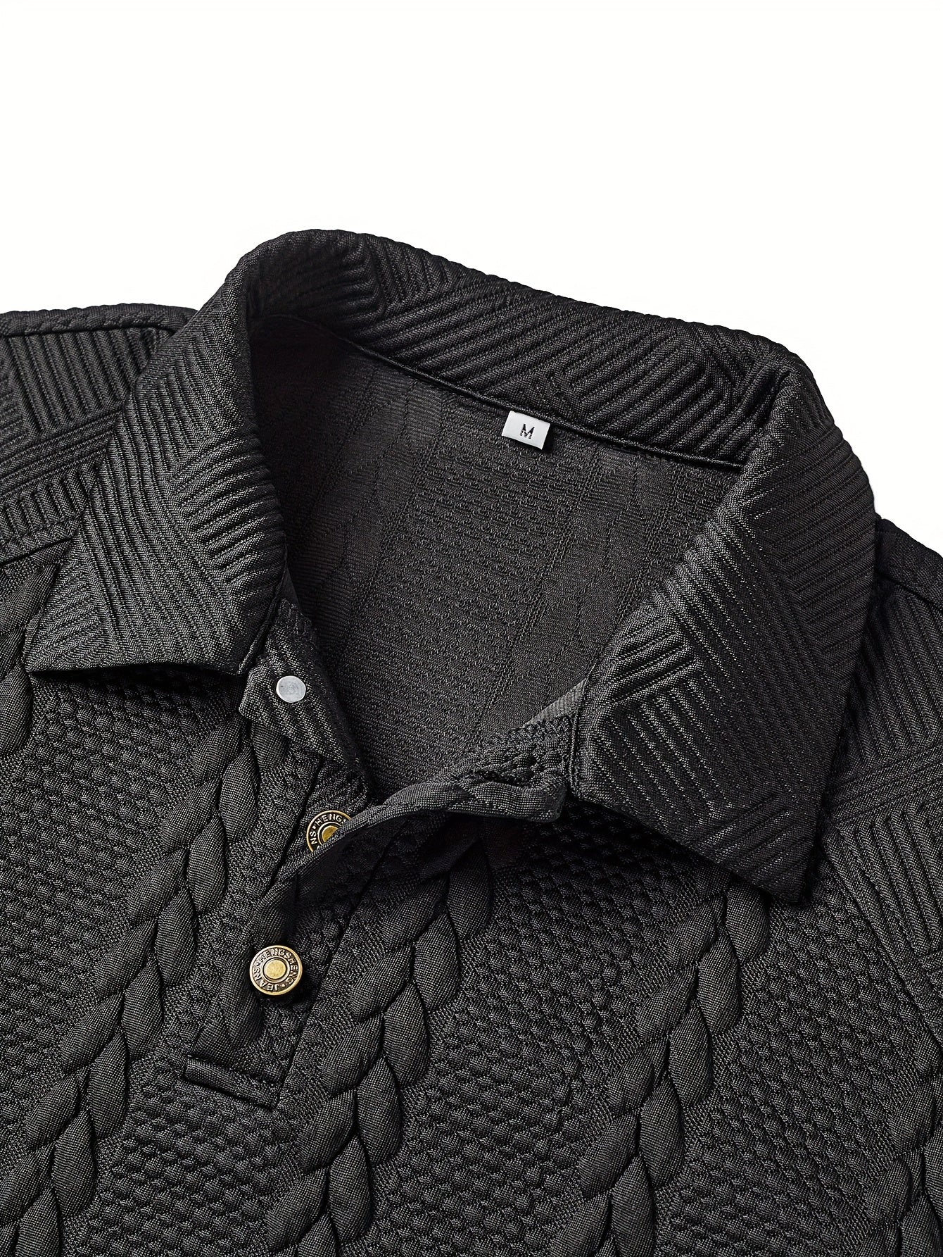 Polo homme tricoté à manches longues noir, col texturé, motif torsadé