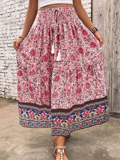 Elegant summer style women's long bohemian floral print skirt