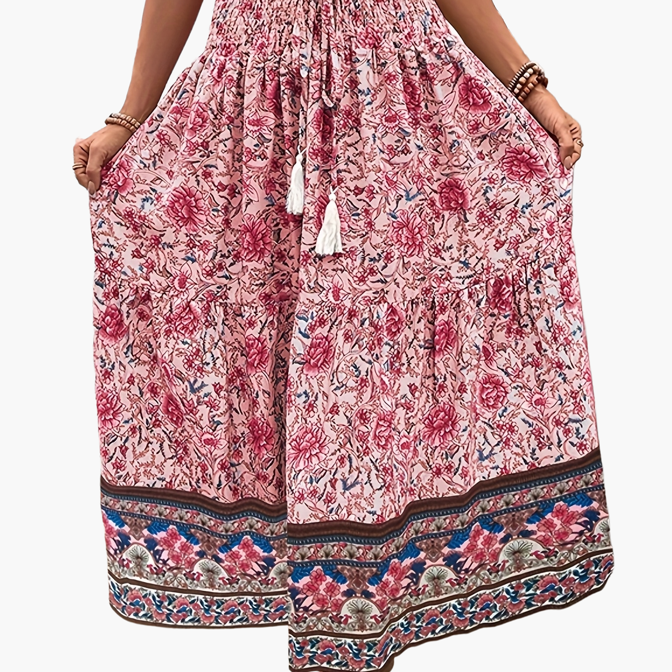 Elegant summer style women's long bohemian floral print skirt