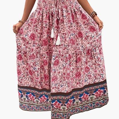 Elegant summer style women's long bohemian floral print skirt