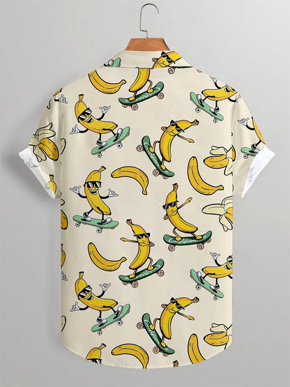 Lässiges Herrenhemd mit lustigem Bananen-Skateboard-Motiv, sommerlich und originell  