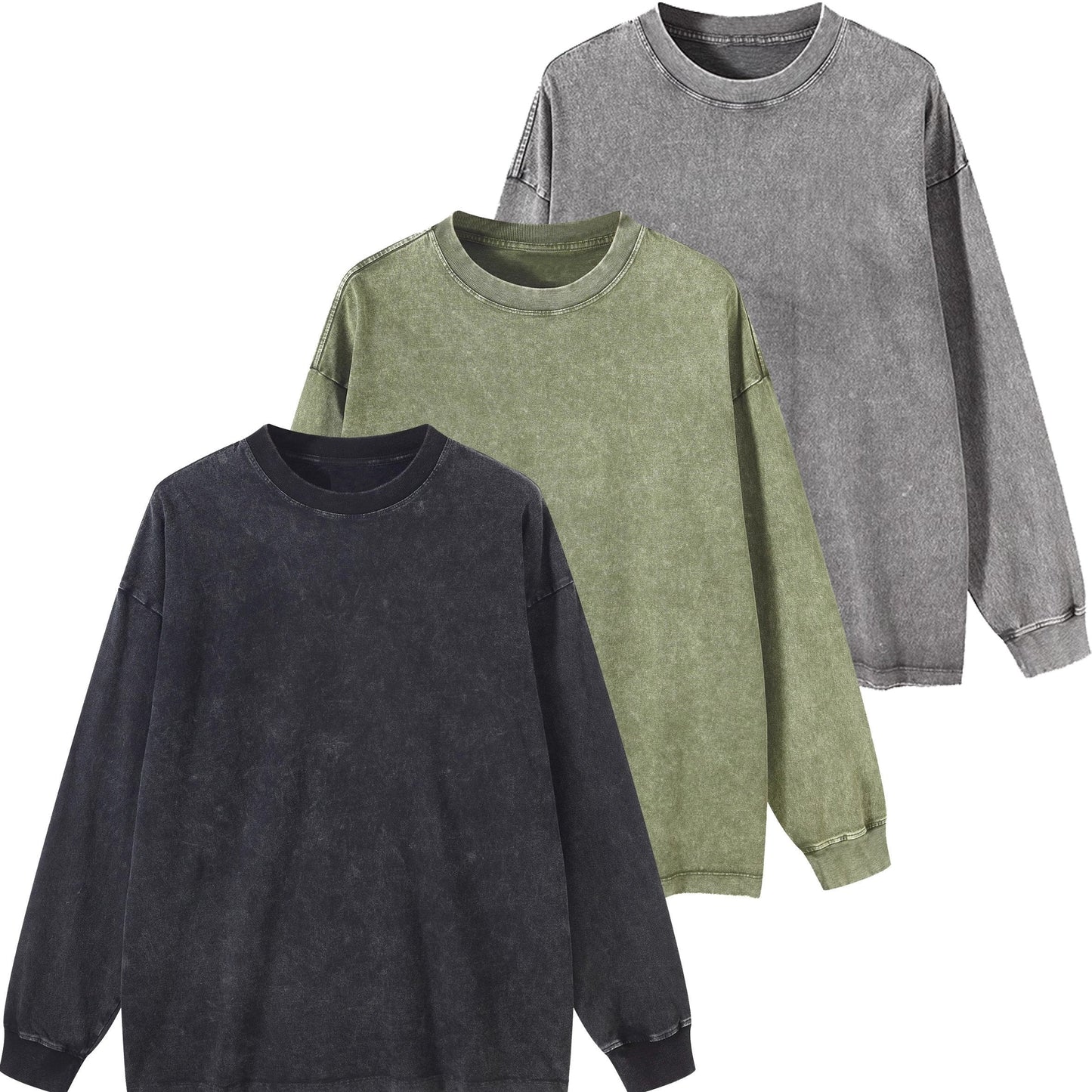 Sweat-shirt unisex lavé col rond décontracté à manches longues effet délavé
