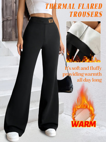 Pantalon Évasé Thermique Femme Noir Taille Haute Jambe Large Confort Doux