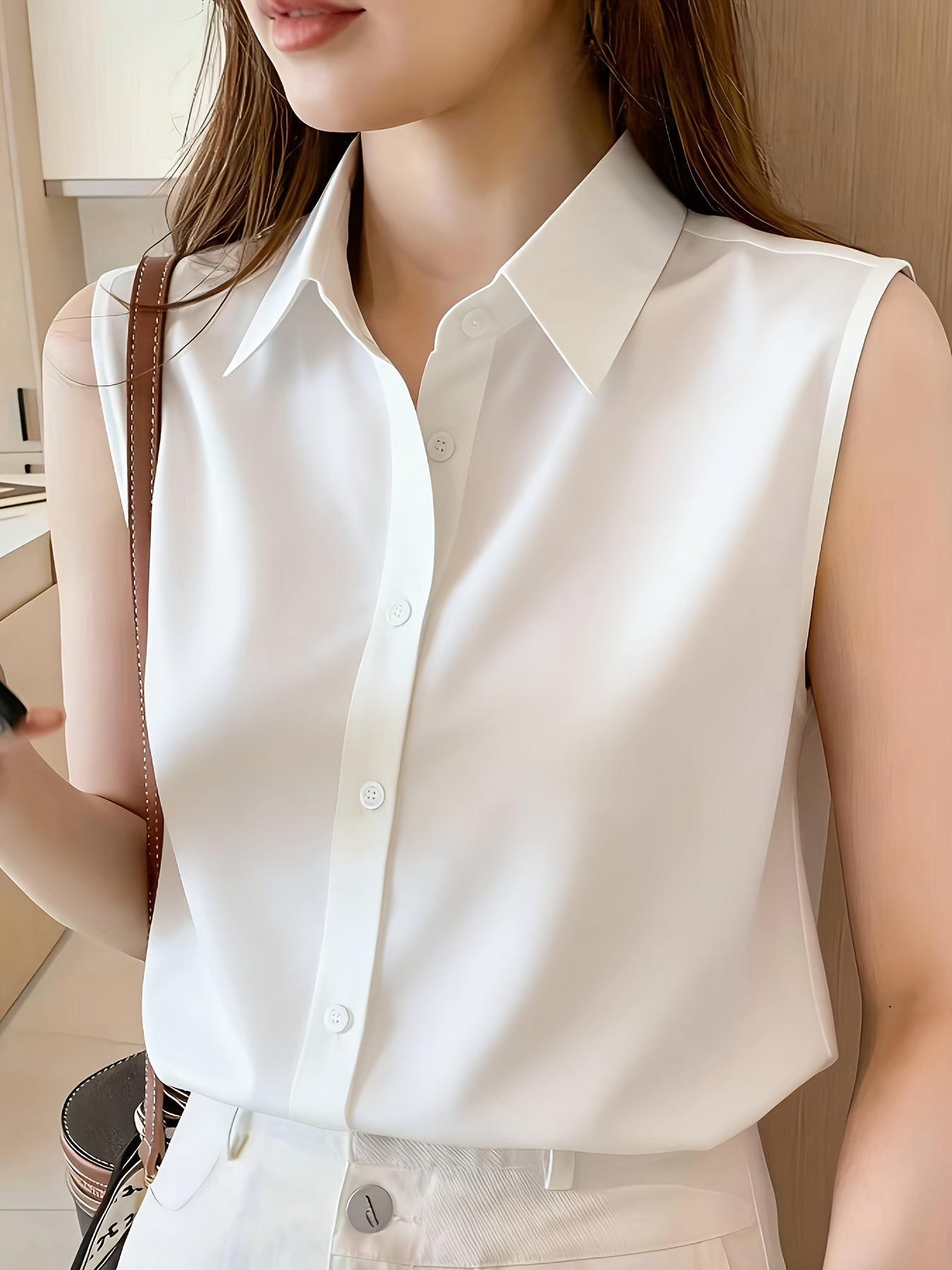 Camicia senza maniche da donna stile elegante per ufficio o estate