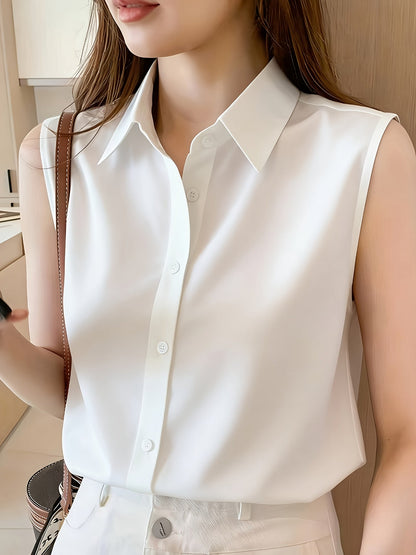 Camicia senza maniche da donna stile elegante per ufficio o estate