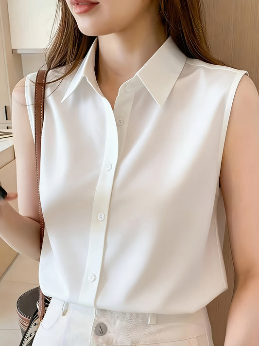 Ærmeløs damebluse i elegant stil til kontor eller sommer