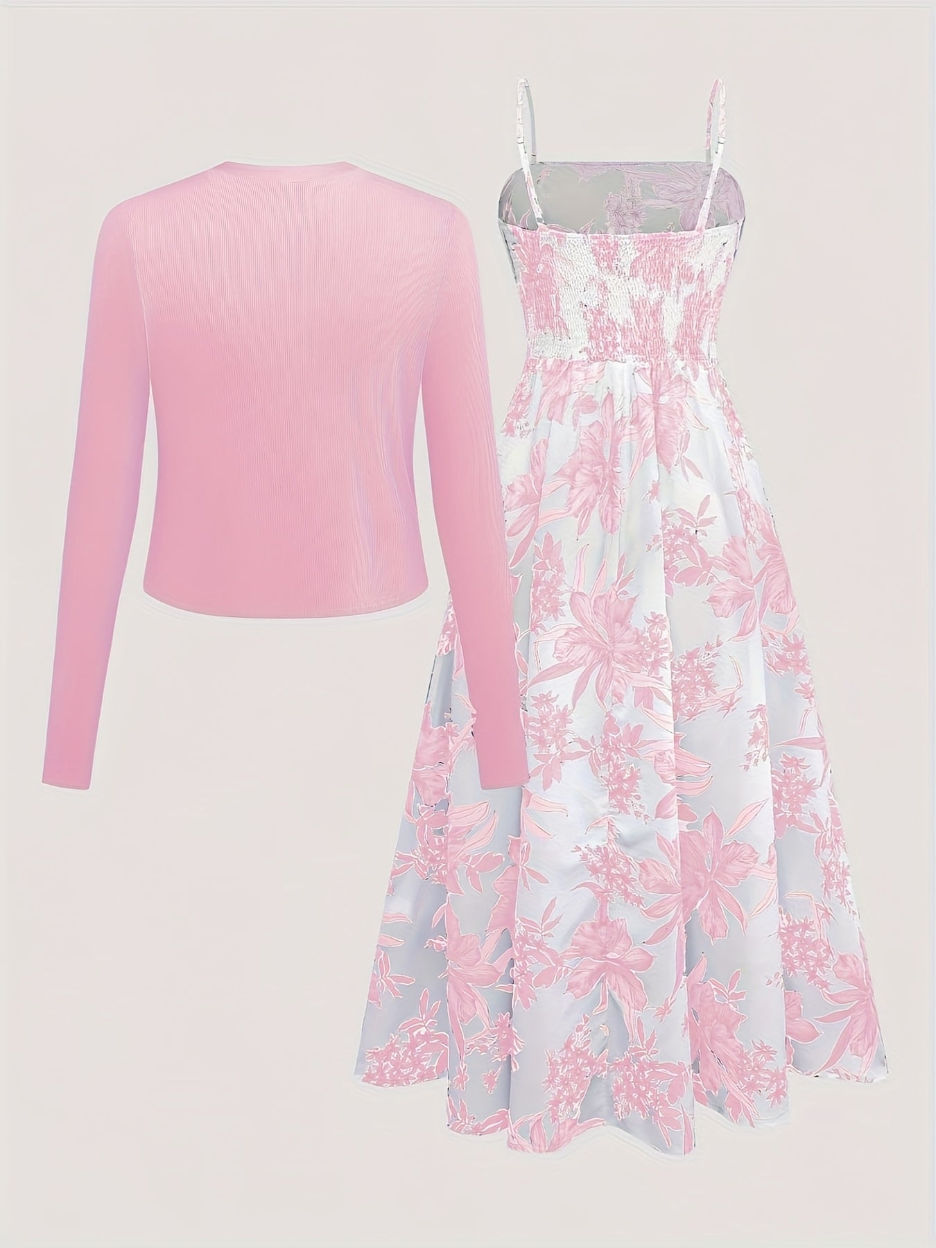 Robe Fleurie et Gilet Léger pour Femme Style Élégant et Décontracté