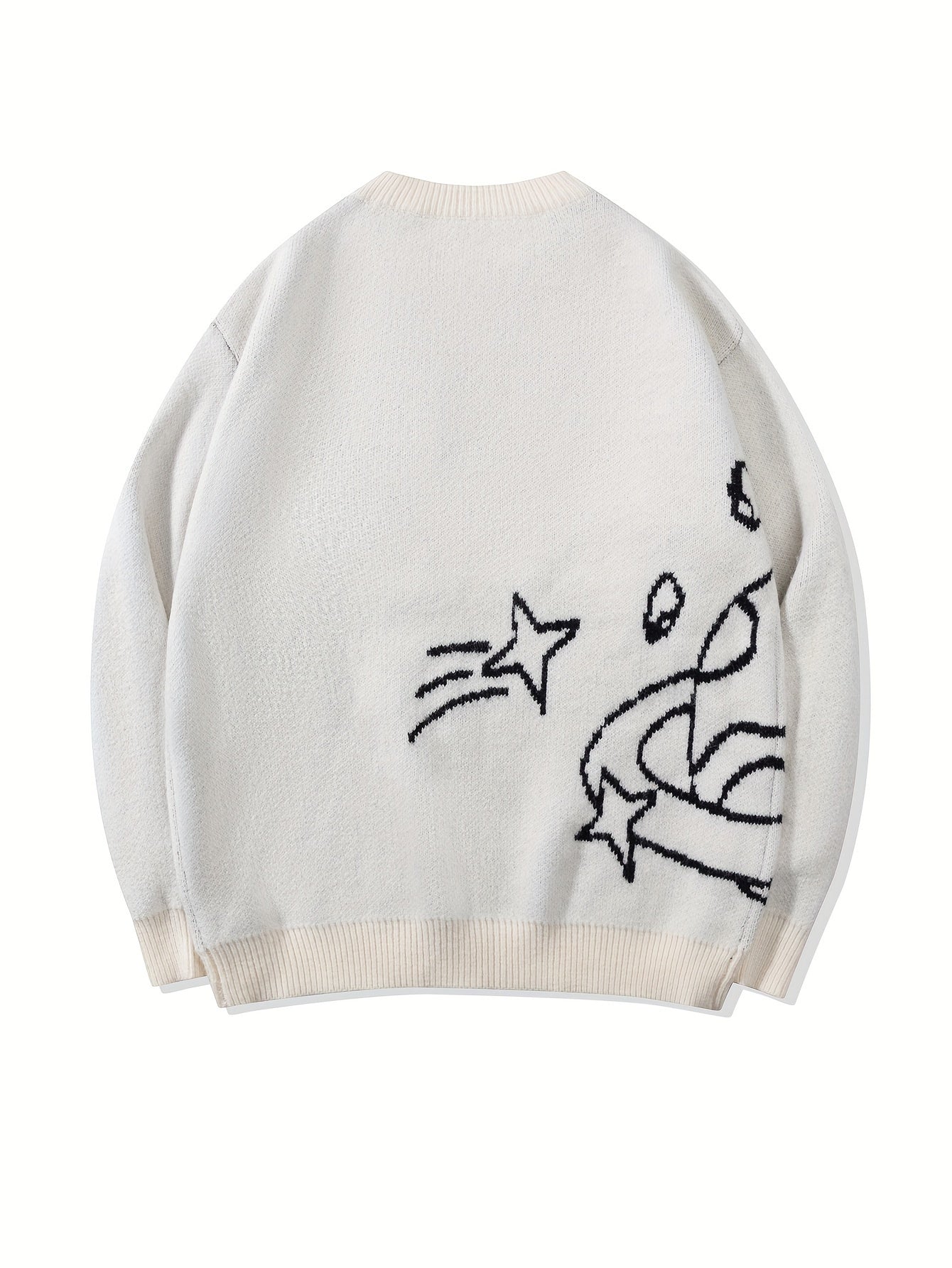 Pull en maille unisexe avec motif Planète et étoiles à col rond