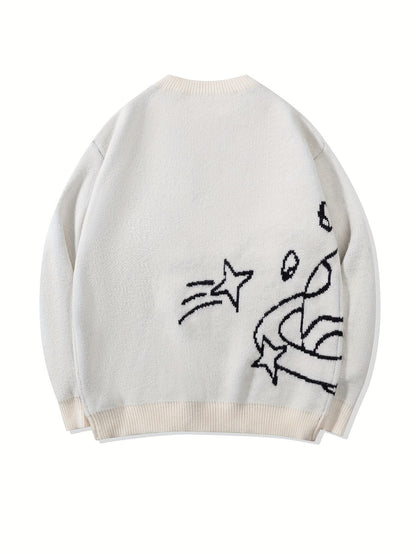 Pull en maille unisexe avec motif Planète et étoiles à col rond