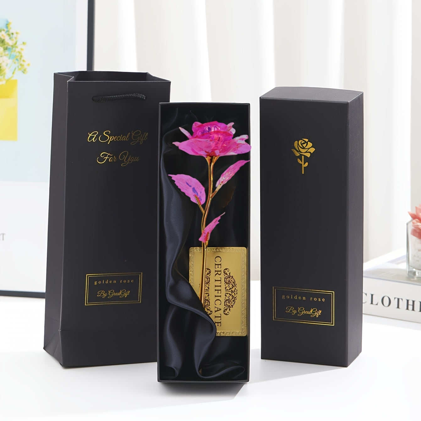Rose décorative en coffret cadeau – Idée cadeau romantique pour femme – Objet d’ornement élégant