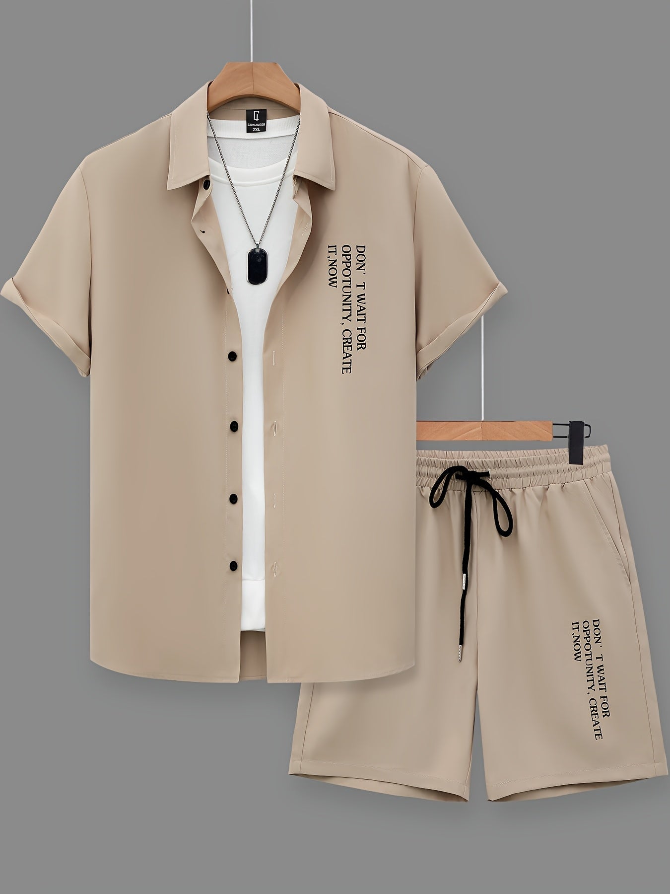 Ensemble casual d'été pour homme avec chemise à boutons et short, style urbain citation motivationnelle