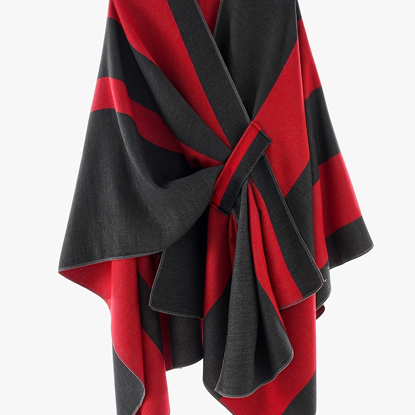 Poncho Cape Femme Rayé Bicolore avec Nœud Décoratif Doux