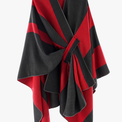 Poncho Cape Femme Rayé Bicolore avec Nœud Décoratif Doux
