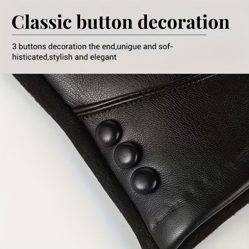 Gants Élégants Noirs avec Détail Boutons pour Femme