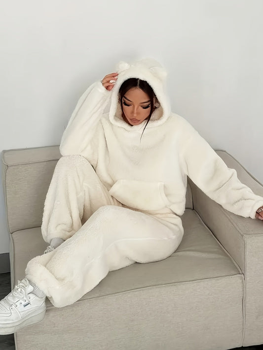 Ensemble d'intérieur Femme Doux à Capuche et Pantalon Large avec Oreilles