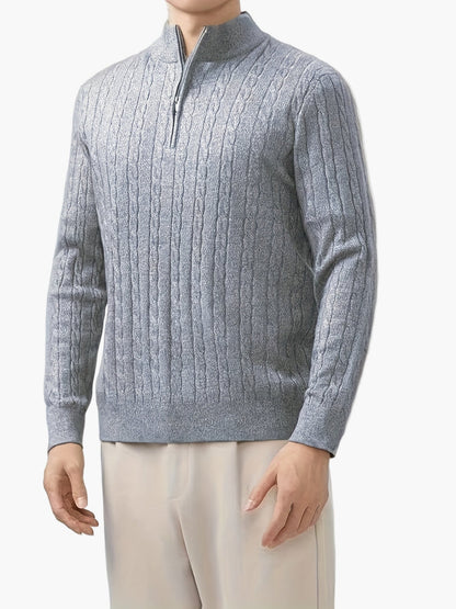 Heren trui met halve rits, casual stijl, met kabelpatroon voor herfst-winter