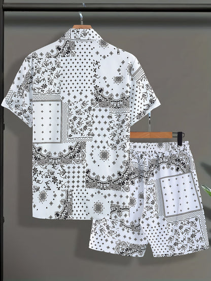 Ensemble chemise et short à motif bandana pour homme, style décontracté été