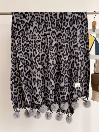 Écharpe large motif animalier avec pompons pour femme