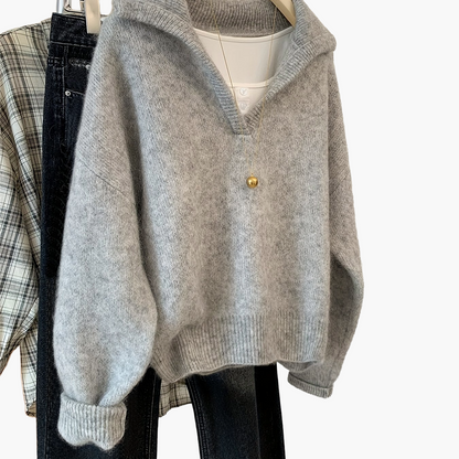 Vintage damepullover med V-hals i afslappet stil – ideel til efterår og vinter