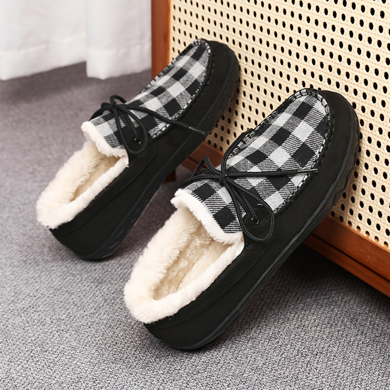 Mocassins Chaussons Doublés à Carreaux Marron pour Homme
