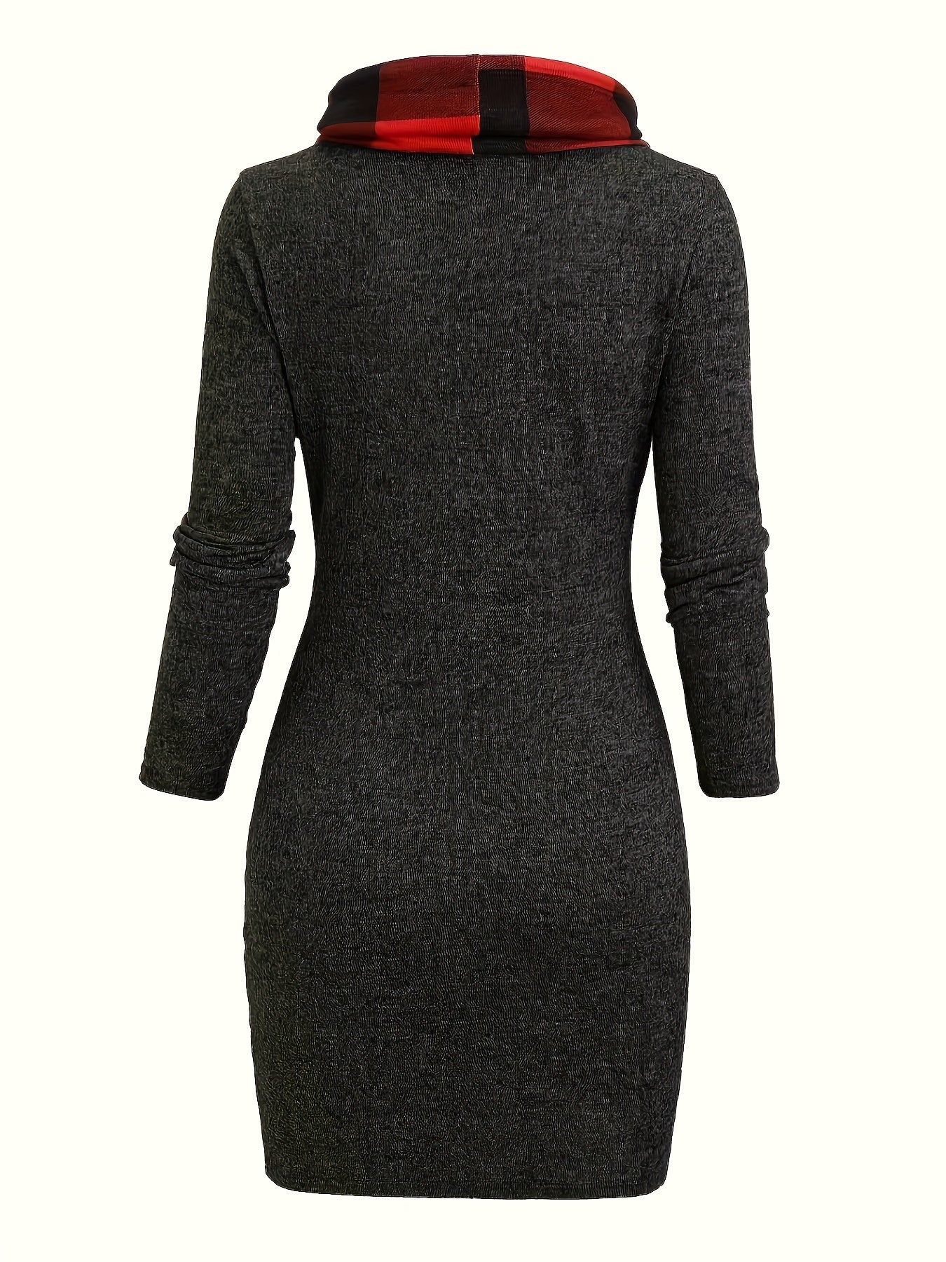Robe Pull Courte Femme avec Col Cheminée et Motif Carreaux Bicolores