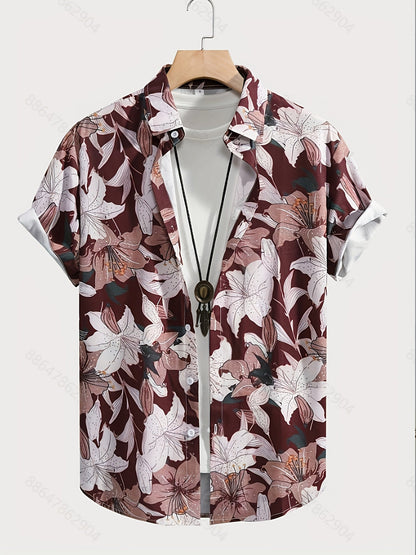 Chemise à manches courtes homme style resort imprimé floral graphique – idéale pour vacances et sorties décontractées