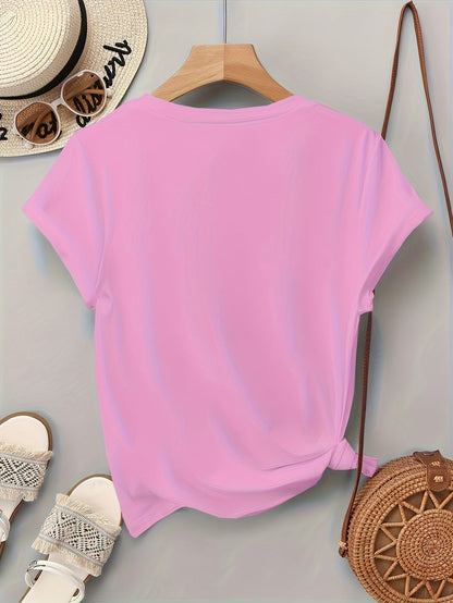 Damen-T-Shirt im lässigen Stil mit glitzernden Herzmotiven, kurze Ärmel, ideal für den Sommer  
