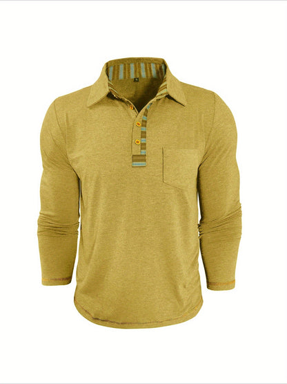 Polo Homme Manches Longues Détails Ethniques Boutons Beige