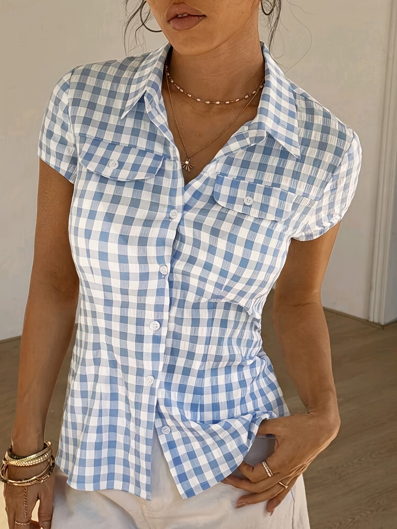 Tailliertes Damenhemd mit Karomuster im Casual-Frühling-Sommer-Stil