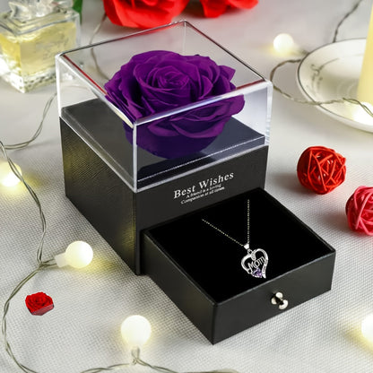 Collier Femme Pendentif Coeur 'Mom' avec Rose Éternelle – Cadeau Élégant pour la Fête des Mères