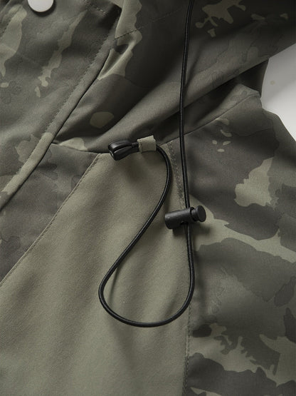 Veste Homme Camouflage Vert à Capuche et Fermeture Éclair