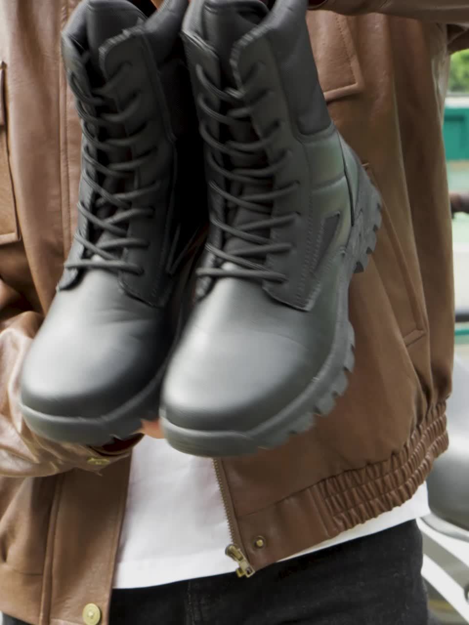 Bottes hautes tactiques à lacets pour homme, robustes et antidérapantes